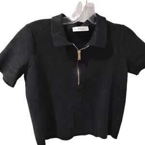 ZARA-S- CROP TOP SWETERS ZIPPER GOLDEN METAL, SLEEVES